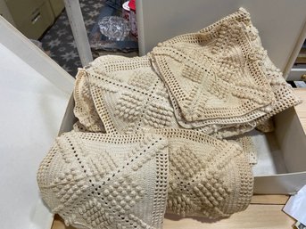 Box Full Of Vintage Hand Crocheted Blocks