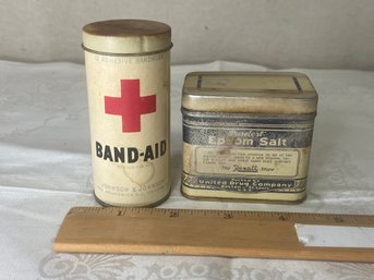 Two Vintage Tins Bandaid And Epsom Salts