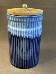 Blue Pottery Canister With Rubber Seal - So Pretty.