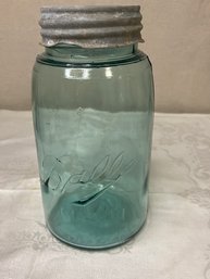 Very Old Ball Mason Jar Blue With Glass Lid