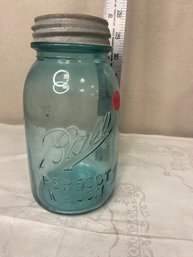 Ball Perfect Mason Quart Jar Blue Glass Lid