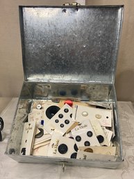 Metal Box Full Of Buttons On Original Cards