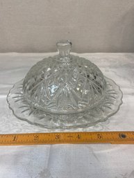 Vintage Prescut Pineapple Clear Glass Butter Dish By Anchor Hocking, 1950's