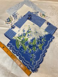 4 Gorgeous Vintage Blue Handkerchiefs Approx 13'x13'
