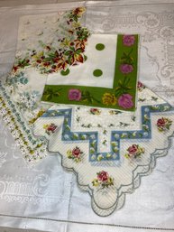 4 Vintage Floral Handkerchiefs