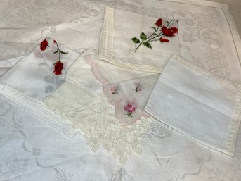 5 White Lace And/or Embroidered Handkerchiefs.