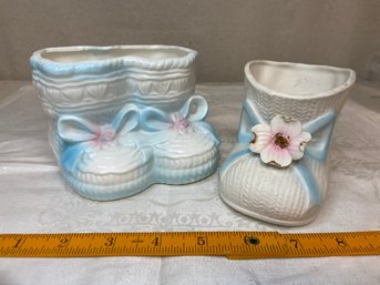 Two Vintage Baby Boot Flower Vases/planters