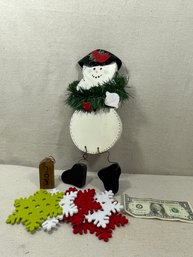 Christmas Lot Felt Coasters, Joy Ornament And Wood Snowman