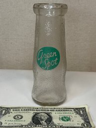 Vintage Green Spot Bottle 7 Oz Pebbled Glass