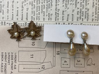 2 Pair Of Vintage 'pearl Earrings'.