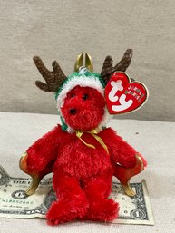 TY Jingle Beanies 2002 Holiday Teddy.  With Tag