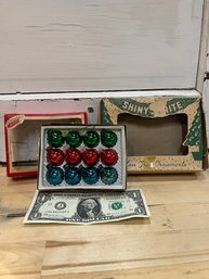 Set Of Small Vintage Christmas Ornaments In Original Box Inside Another Vintage Ornament Box