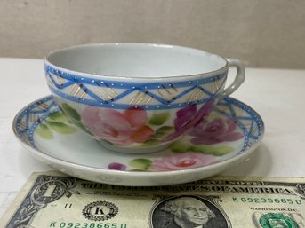 Handpainted Teacup And Saucer - Japan