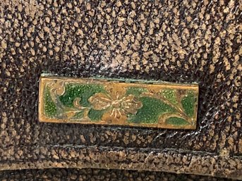 Vintage Dark Brown Leather Clutch/wallet.  Beautiful Metal Piece On Front