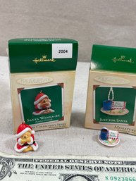 Two Hallmark Miniature Collector Series Santa Wanna-be And Cookies