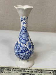 Charlotte' By Royal Crownford  Blue Floral Bud Vase Scallops 5.5'