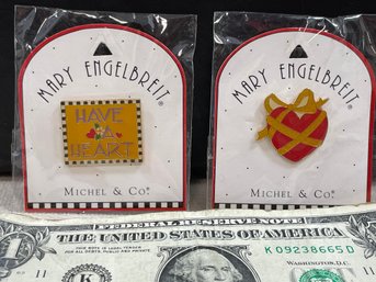 Two Mary Englebreit Pins (Tie Tack Style) Heart And 'Have A Heart'