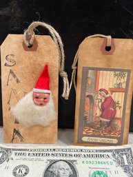 Two Handmade Gift Tags (That Santa Is Vintage...and Really Cute) Frame That - DONT GIVE THAT AWAY Lol.