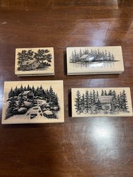 4 Log Cabin Stamps Largest 4.5' X 3.25'