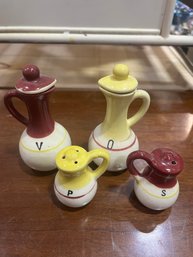 Vintage Ceramic Oil/Vinegar Plus Salt And Pepper Shakers
