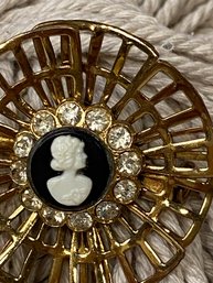 Black And White Cameo Pin With Rhinestones