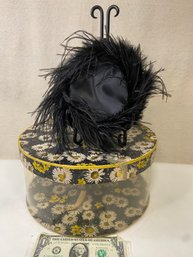 Vintage Fur And Feathers Hat With Hatbox With Two Combs