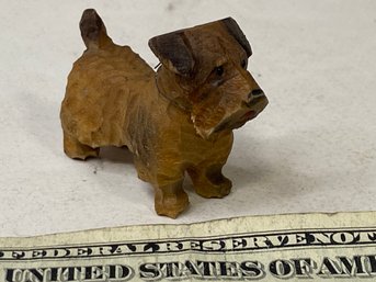 Hand Carved Tiny Wood Scotty Dog. - Japan