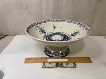 Amazing Footed Bowl. Pottery Handpainted Dragonflies!