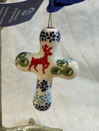 New Polish Pottery Cross Ornament