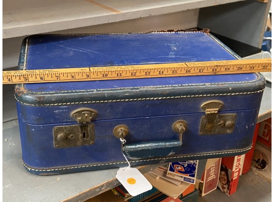 Blue Vintage Suitcase With 'Brass' Clasps
