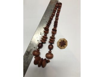 Wooden Pin And Necklace