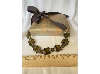 Olive Stoned Necklace With Ribbon Tie