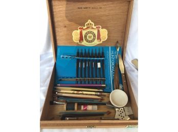 Vintage Cigar Box With Art Supplies