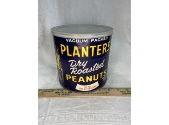 Large Planters Peanuts Paper Cover Tin With Plastic Lid