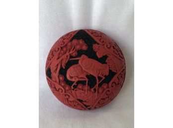 Chinese Round Red Cinnabar Lacquer Box With Lid