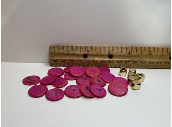 Assortment Of Hot Pink And 'gold' Buttons/beads