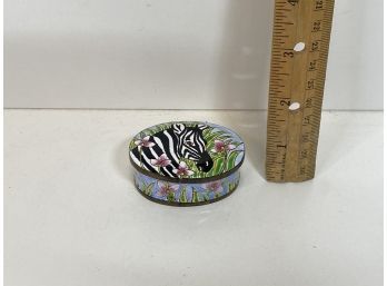 Zebra Painted Enamel And Metal Trinket/jewelry Box