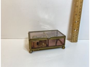 Beautiful Metal And Glass Music Box With Floral Engraving