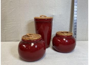 Red Decorative Jars With Whicker Lids