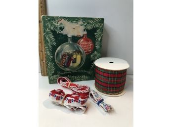Empty Vintage Christmas Box And Misc Ribbon