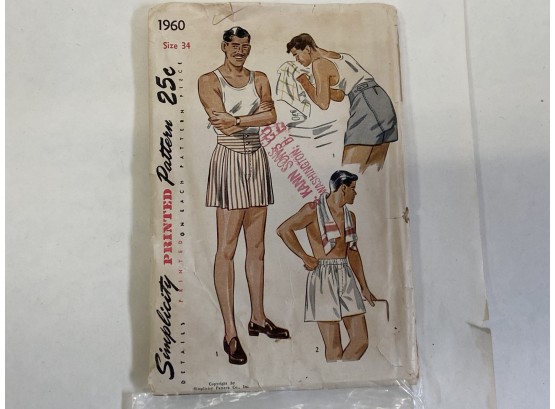 1960 Pattern For Mens' Shorts