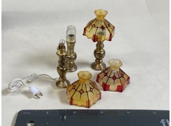 3 Miniature Doll House Lamps With 'Tiffany' Shades