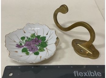 Decorative, Made In Japan, Key Dish And Solid Shiny Brass Coat Hook