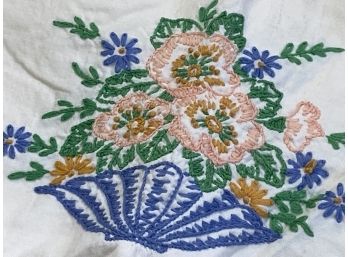 1 Pillowcase Embroidery And Crocheted Lace.  Nice Shape