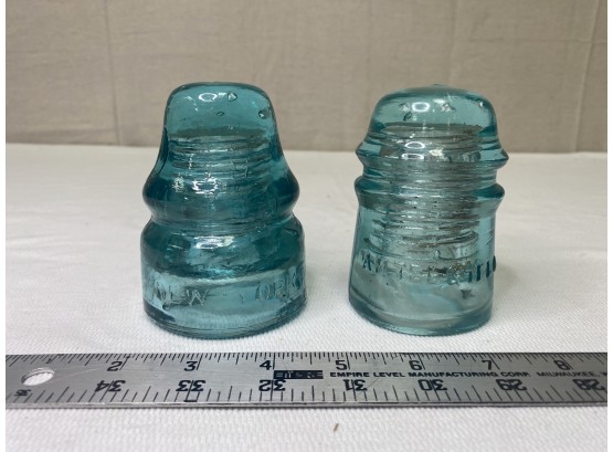 2 Vintage Blue Glass Insulators