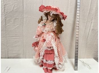 22' Vintage Porcelain Doll With Stand
