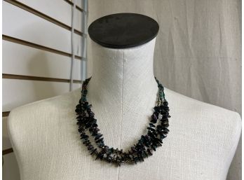 Teal/purple/black Beaded 3 Strand Necklace