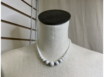 Vintage White Glass Beaded Necklace