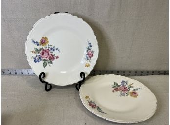 Set Of 2: Vintage 9in Floral China Plates, Unmarked