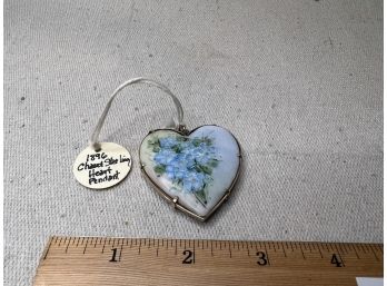 1896 Hand Painted Chased Sterling Heart Pendant